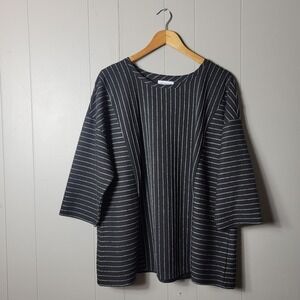 LIZ CLAIBORNE WOMAN BLACK METALLIC SILVER STRIPED TUNIC BLOUSE WOMENS SIZE 2X
